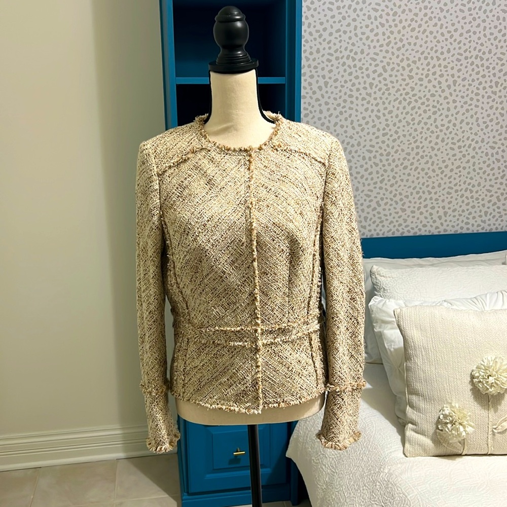 Brooks Brothers Cream Tweed Frayed Edge Blazer